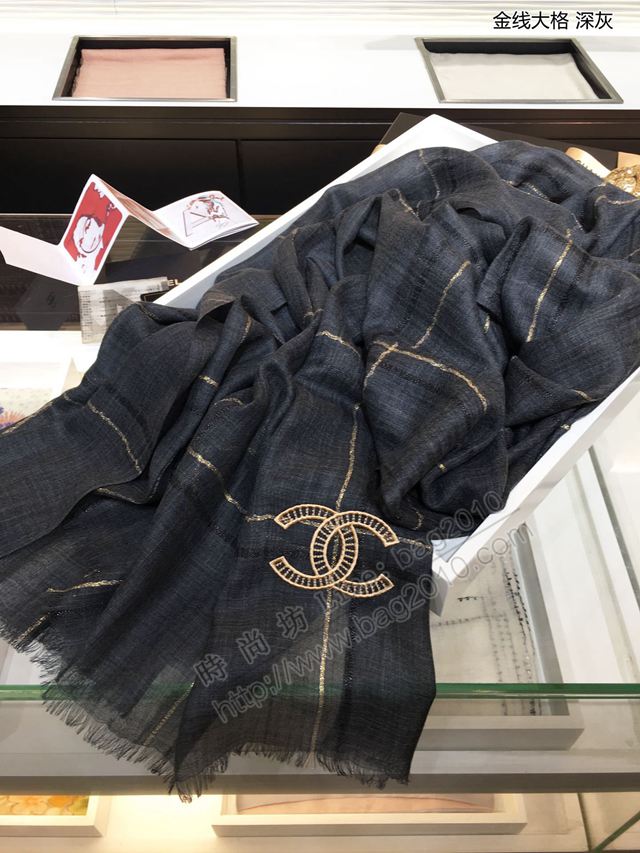 CHANEL圍巾 2019年最新火爆款 香奈兒工藝款金線大格羊絨女圍巾  llwj6823
